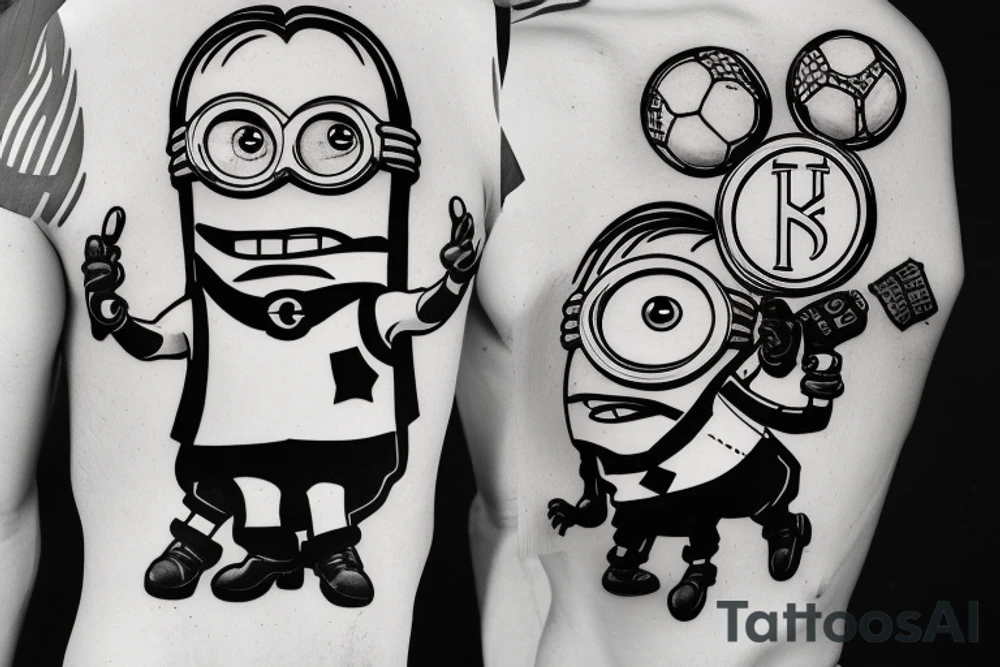 Minion in football suit, real madrid tattoo idea