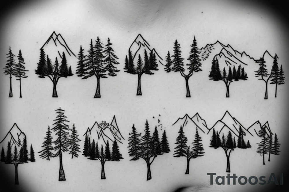 mountain landscape trees tattoo idea