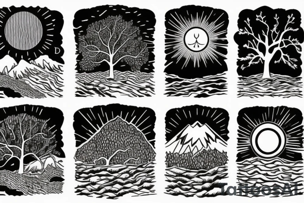 mountain landscape trees sun tattoo idea