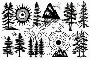 mountain landscape trees sun tattoo idea