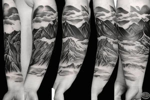 sun rising over mountains tattoo idea
