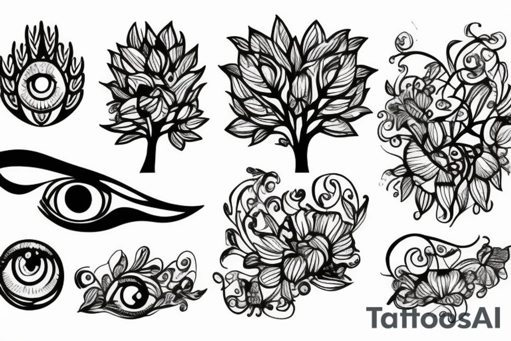 Flower with eyes and tree tattoo idea