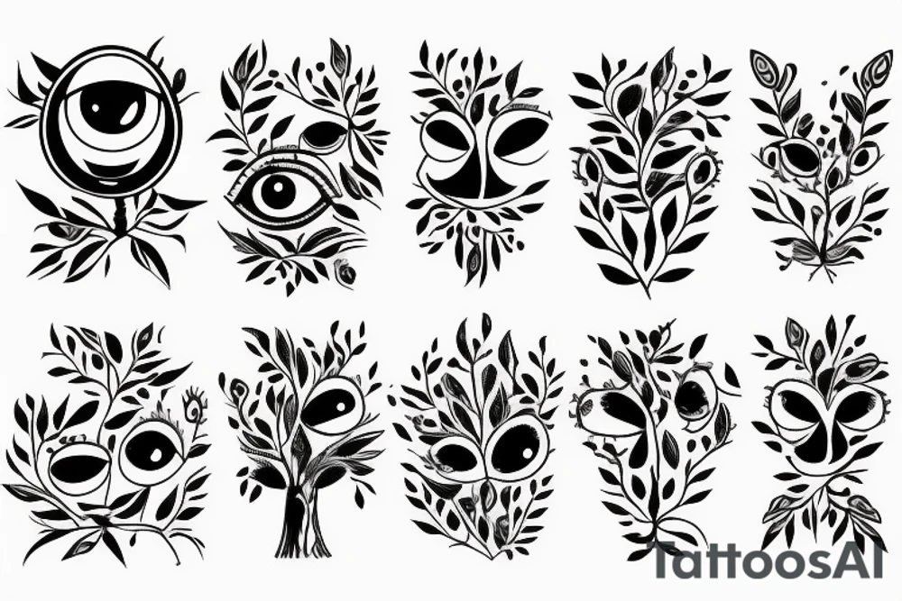 Flower with eyes and tree tattoo idea