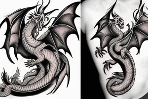 Feminine dragon in flight tattoo idea