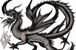 Feminine dragon in flight tattoo idea