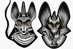 Anubis with glowing eyes emerging from smoke tattoo idea