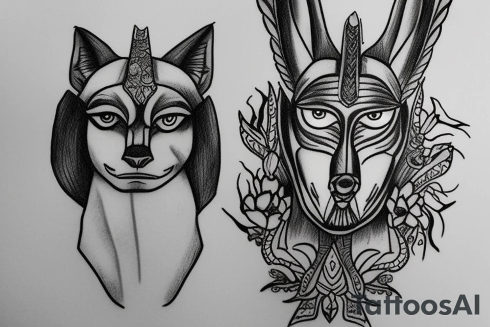 Anubis with glowing eyes tattoo idea
