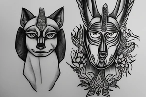 Anubis with glowing eyes tattoo idea