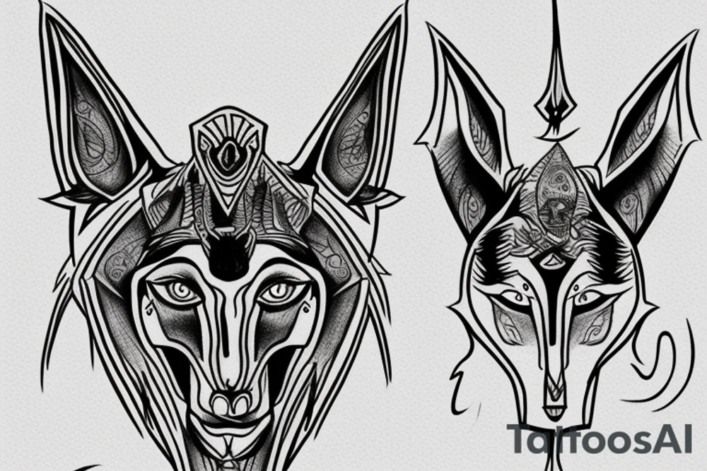 Anubis with glowing eyes tattoo idea