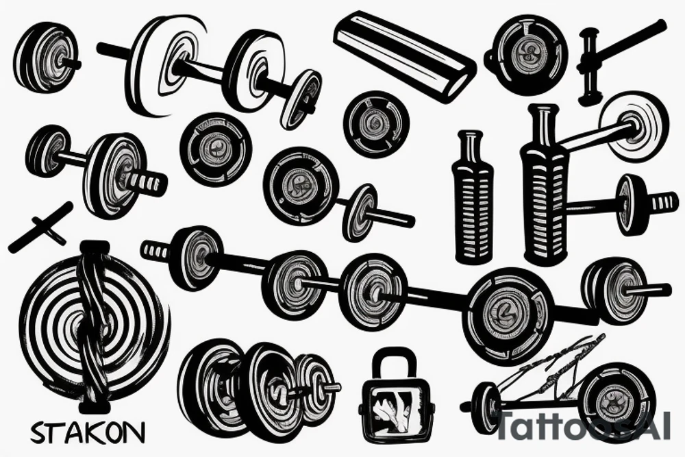 tattoo that is themed around weight training and technology tattoo idea