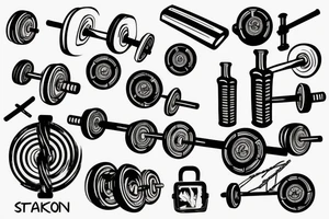 tattoo that is themed around weight training and technology tattoo idea