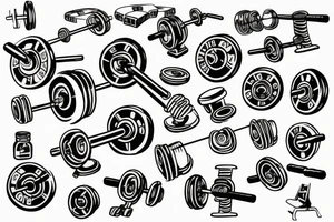 tattoo that is themed around weight training and technology tattoo idea