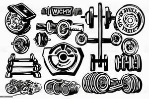 tattoo that is themed around weight training and technology tattoo idea
