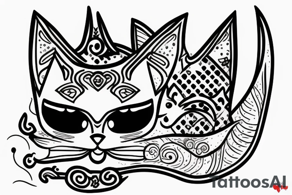 Lucky cat with devil face tattoo idea