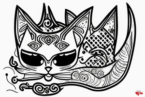 Lucky cat with devil face tattoo idea