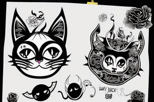 Lucky cat with devil face tattoo idea