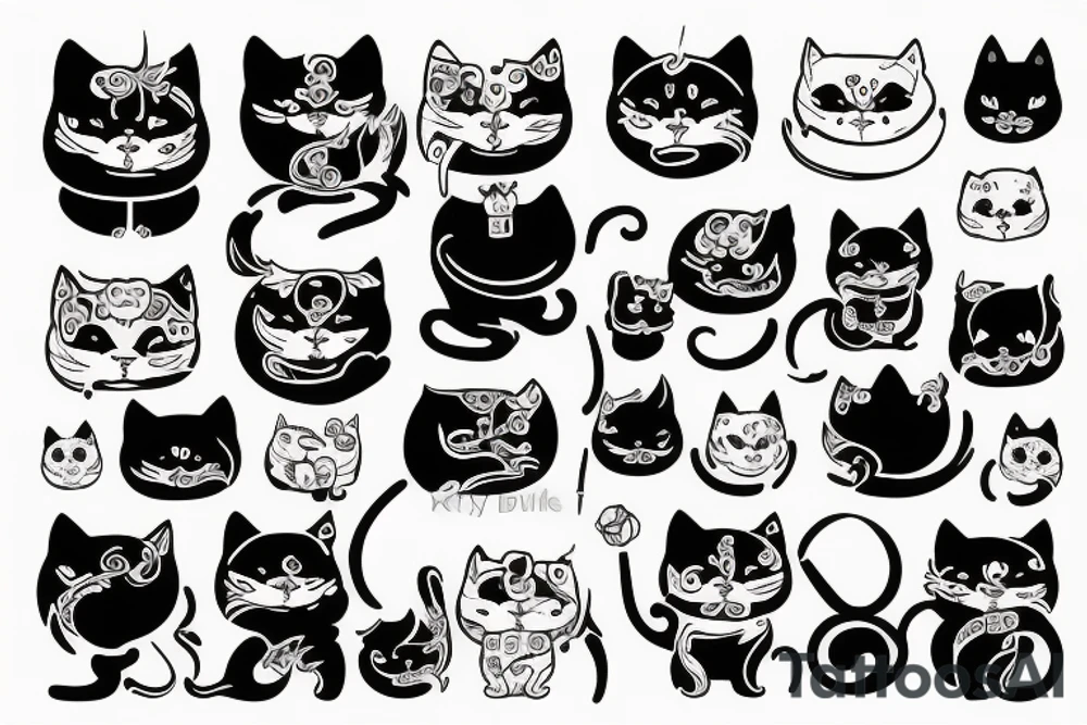 Lucky cat with devil mask tattoo idea