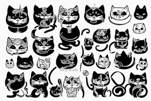 Lucky cat with devil mask tattoo idea