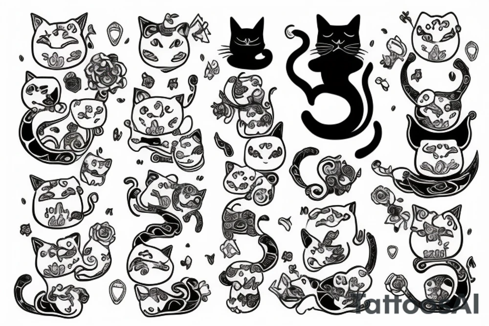 Lucky cat with devil masck tattoo idea