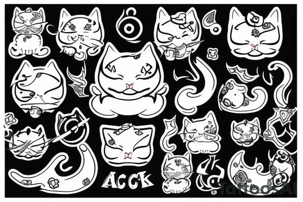 Lucky cat with devil masck tattoo idea
