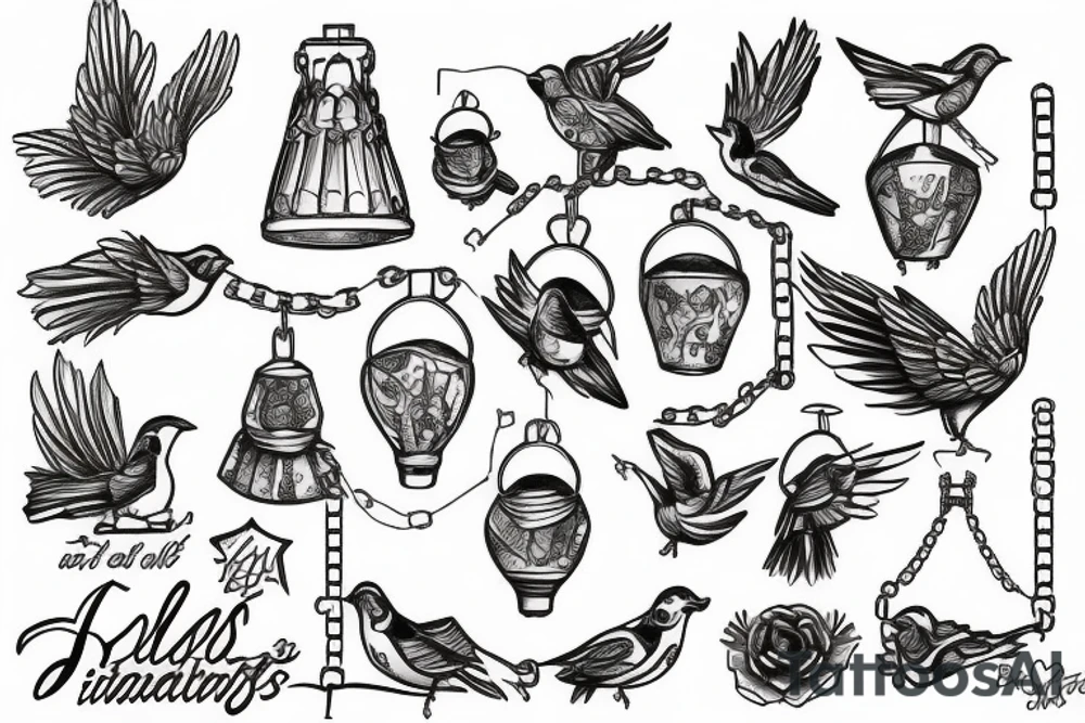 bells, chains,birds, infinite tattoo idea