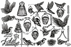 bells, chains,birds, infinite tattoo idea
