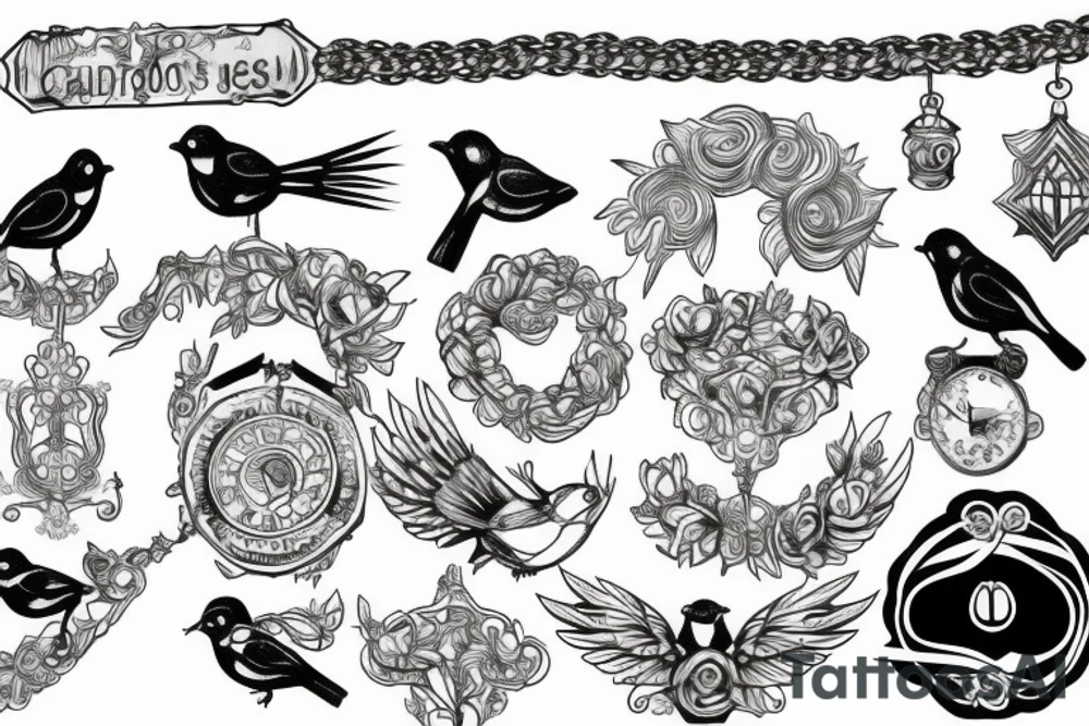 bells, chains,birds, infinite tattoo idea