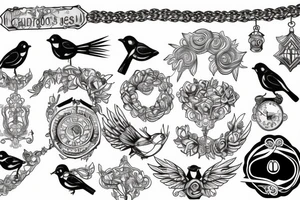 bells, chains,birds, infinite tattoo idea