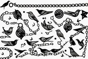 bells, chains,birds, infinite tattoo idea