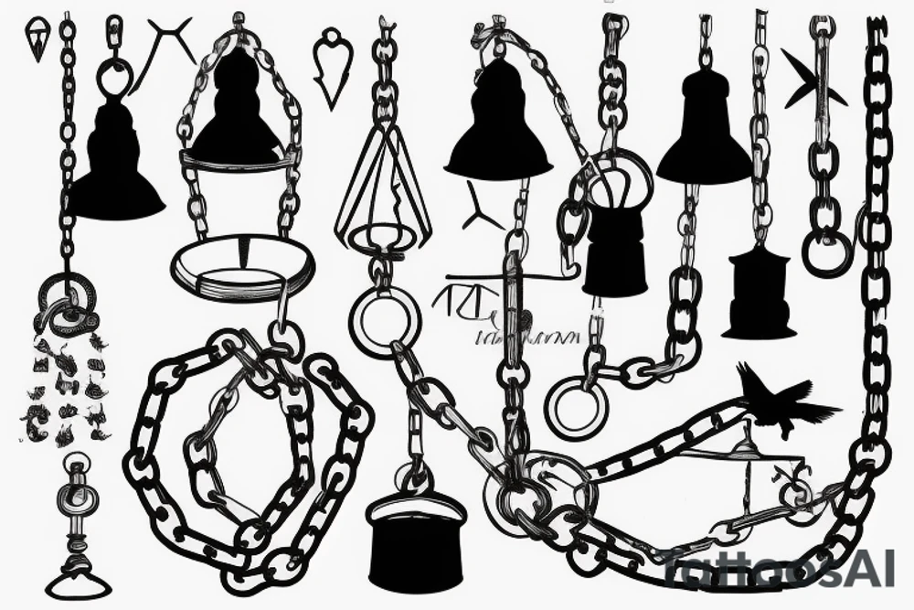 bells, chains,birds, infinite tattoo idea