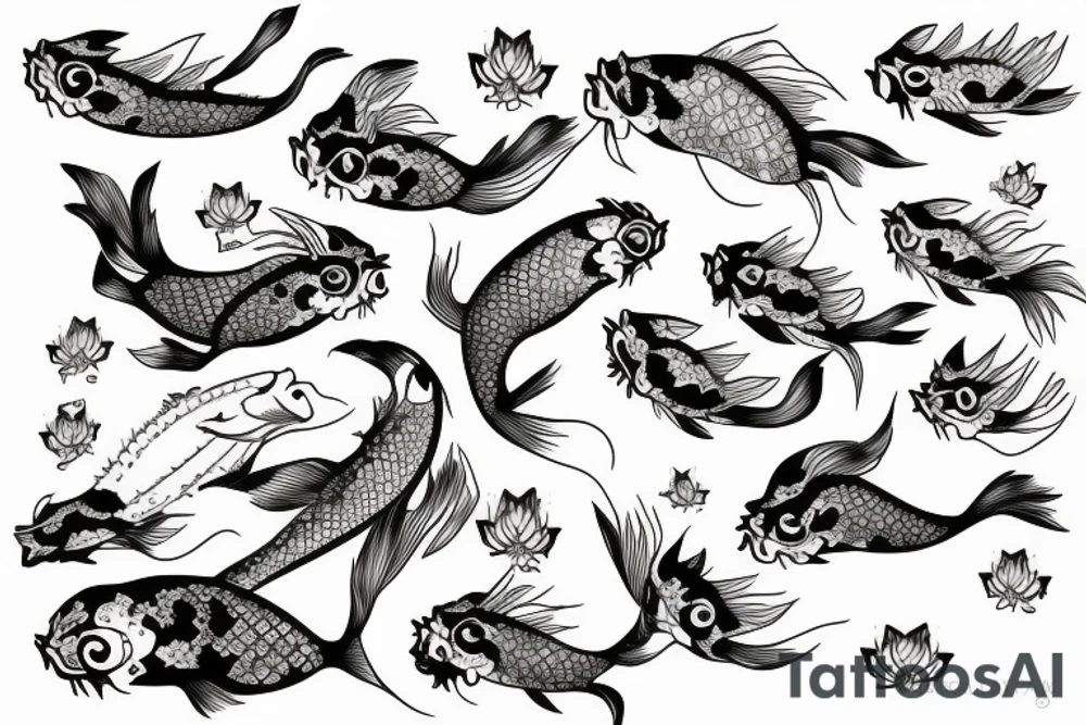 aries, upstream swimming koi, lotus, owl tattoo idea