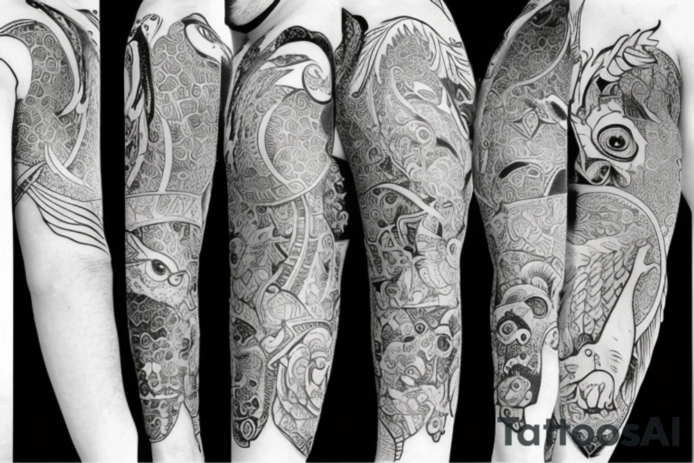 goat, owl, koi tattoo idea