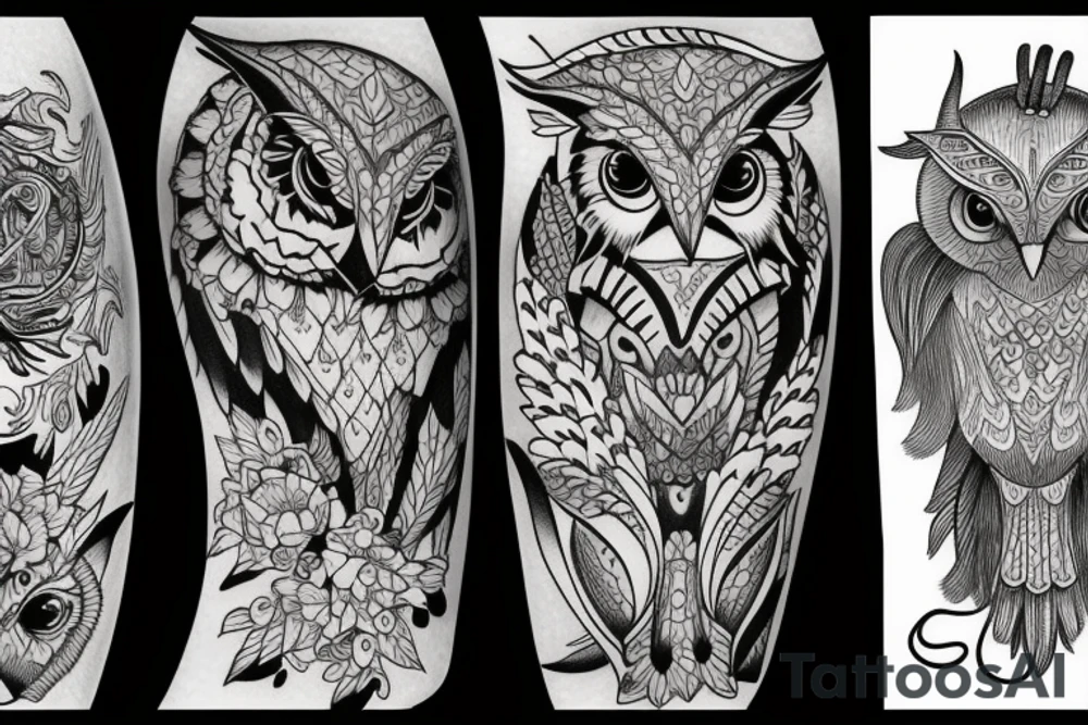 goat, owl, koi tattoo idea