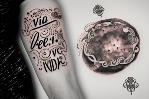 In typewriter font, quote "veni, vidi, vici" with galaxy art surrounding it tattoo idea