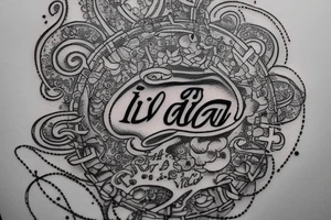In typewriter font, quote "veni, vidi, vici" with galaxy art surrounding it tattoo idea