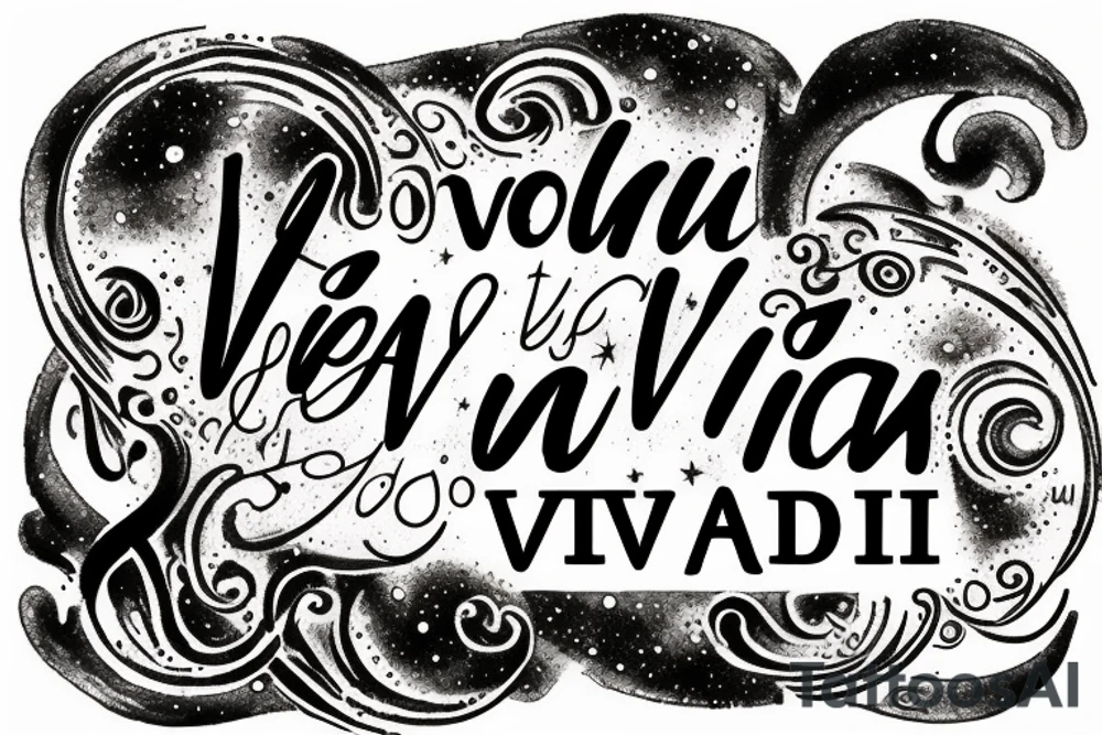 In typewriter font, quote "veni, vidi, vici" with galaxy art surrounding it tattoo idea