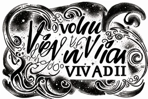 In typewriter font, quote "veni, vidi, vici" with galaxy art surrounding it tattoo idea
