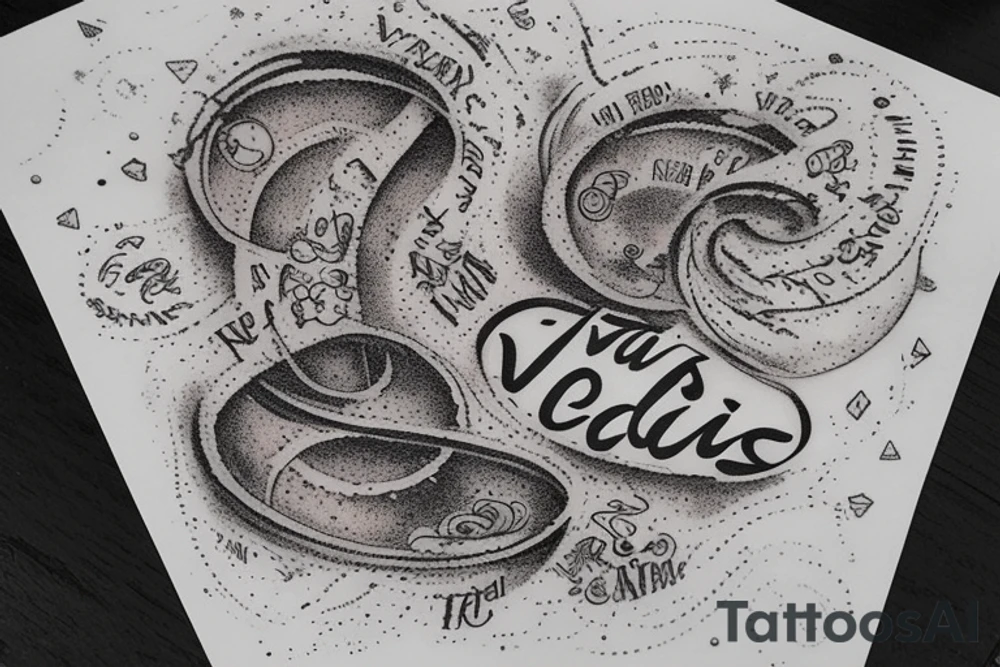In typewriter font, quote "veni, vidi, vici" with galaxy art surrounding it tattoo idea