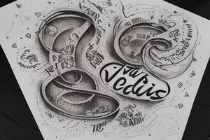 In typewriter font, quote "veni, vidi, vici" with galaxy art surrounding it tattoo idea
