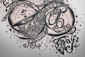 In typewriter font, quote "veni, vidi, vici" with galaxy art surrounding it tattoo idea