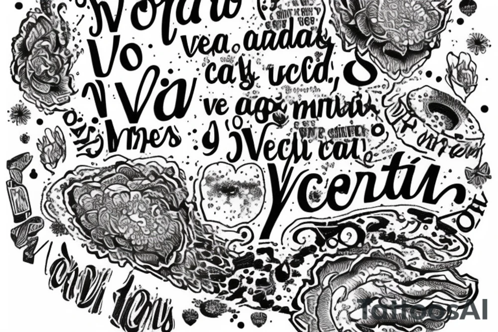 In typewriter font, quote "veni, vidi, vici" with galaxy art surrounding it tattoo idea