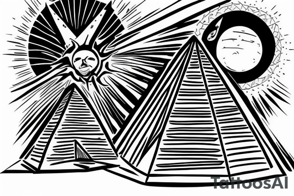 pyramid with a sun behind, sci-fi tattoo idea