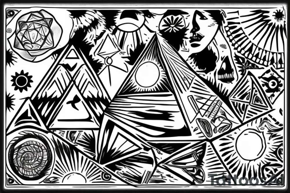 pyramid with a sun behind tattoo idea