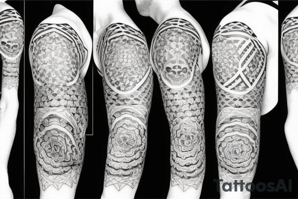 Sleeve geometrical tattoo, skull, flowers, math, science tattoo idea Sleeve geometrical tattoo, skull, flowers, math, science tattoo idea