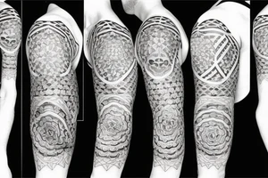 Sleeve geometrical tattoo, skull, flowers, math, science tattoo idea