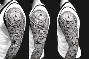 Sleeve geometrical tattoo, skull, flowers, math, science tattoo idea