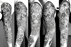 Sleeve tattoo, skull, flowers, math, science, patterns tattoo idea