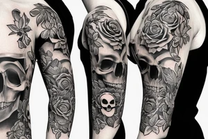 Sleeve tattoo, skull, flowers, math, science, patterns tattoo idea