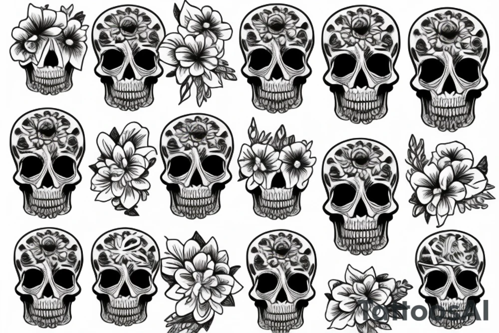 Sleeve tattoo, skull, flowers, math, science, patterns tattoo idea