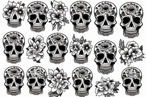 Sleeve tattoo, skull, flowers, math, science, patterns tattoo idea